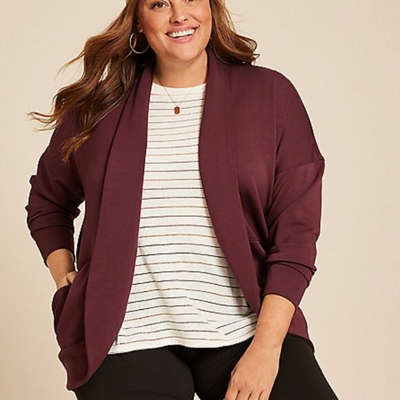 Maurice In Motion Scuba Sporty Cardigan - Burgundy - Sz Large - Picture 1 of 8